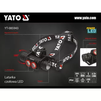 YATO Lampă de cap cu LED pe baterii