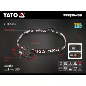 YATO Lampă frontală LED cu acumulator