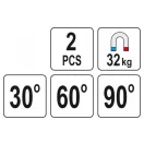Magnet suport piese de prelucrat YATO 30-60-90°/32 kg (2 buc)
