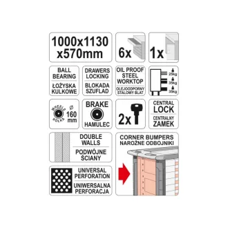 YATO Carucior gol pentru scule 6 sertare + 1 dulap