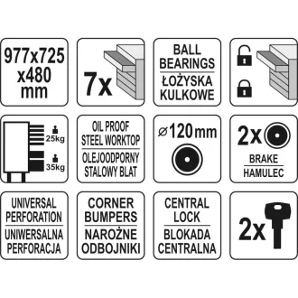 YATO Carucior gol pentru scule cu 7 sertare