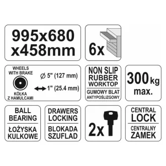 YATO Carucior gol pentru scule cu 6 sertare