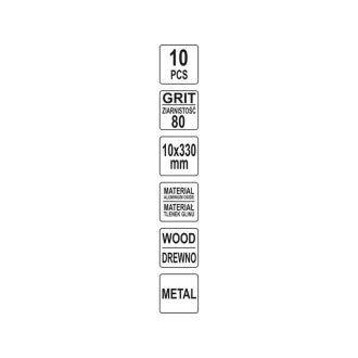 Bandă abrazivă YATO, 330 x 10 mm, P80 (10 buc)
