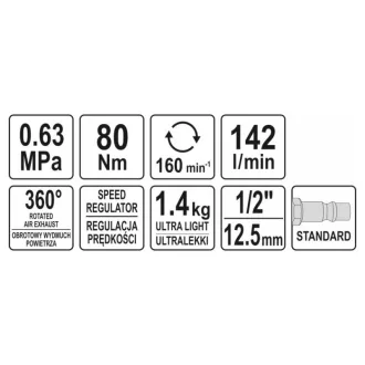 YATO Cheie pneumatica cu clichet 1/2" 80 Nm usoara