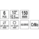 YATO Set prize jante din aliaj 6 piese 1/2" 17/19/21 mm CrMo