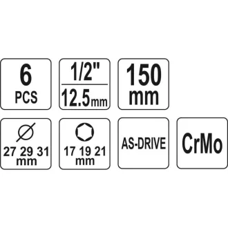   YATO Set prize jante din aliaj 6 piese 1/2" 17/19/21 mm CrMo