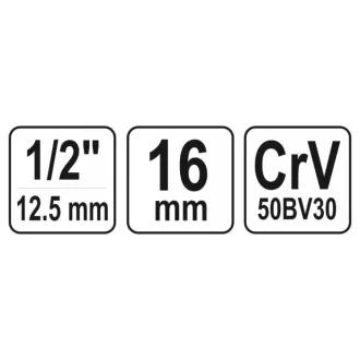 Cheie pentru bujii YATO 1/2" 16 mm / 64 mm CrV