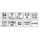 YATO Set chei tubulare 94 piese 1/4", 1/2" CrV