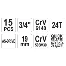 YATO Set chei tubulare 15 piese 3/4" 30-60 mm CrV