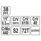 YATO Set chei tubulare 38 piese 1/4" 3,5-14 mm CrV