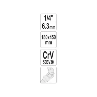   Manivela YATO in forma de T cu articulatie 1/4" 450 mm CrV