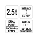 YATO Ridicator hidraulic de crocodil 2.5T profil redus, dublu piston