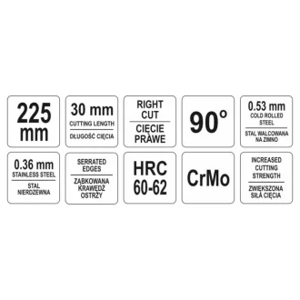   YATO Foarfece de tăiere a plăcilor 225 mm dreapta 90 grade CrMo