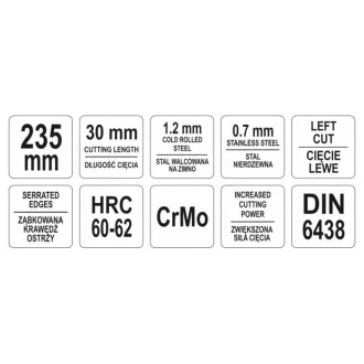 YATO Foarfece pentru tăiere plăci 235 mm stânga CrMo