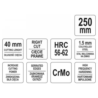YATO Foarfece pentru tăiere plăci 250 mm CrMo dreptaci