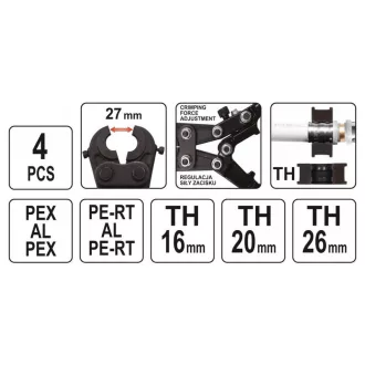 YATO Set de sertizare, 4 piese, pentru țevi Pex-AL-Pex