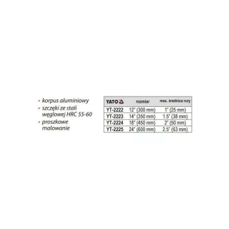 Clește cu tuburi de o mână YATO 1" 300 mm aluminiu
