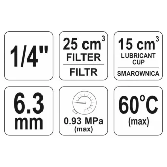  Filtru de aer pneumatic YATO cu regulator de presiune si rezervor de grasime 1/4" 25 cmc
