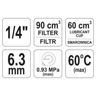   Filtru de aer pneumatic YATO cu regulator de presiune si rezervor de grasime 1/4" 90 cmc