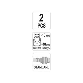   Manșon de conectare rapidă a furtunului pneumatic YATO cu capăt de tub de 1/4" 6 x 10 mm