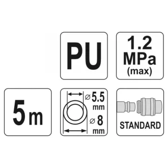   Furtun pneumatic YATO (spiral) cu conector rapid 5,5 x 8 mm x 5 m
