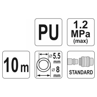   YATO Furtun pneumatic (spiral) cu conector rapid 5,5 x 8 mm x 10 m 1,2 MPa