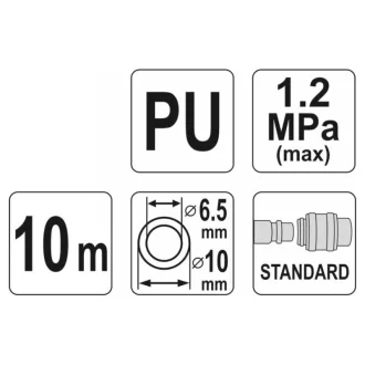  YATO Furtun pneumatic (spiral) cu conector rapid 6,5 x 10 mm x 10 m 1,2 MPa