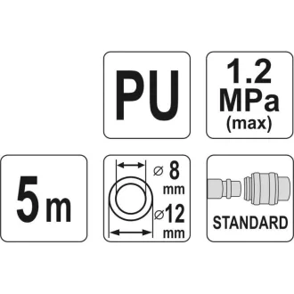   YATO Furtun pneumatic (spiral) cu conector rapid 8 x 12 mm x 5 m 1,2 MPa