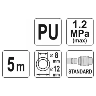   YATO Furtun pneumatic (spiral) cu conector rapid 8 x 12 mm x 5 m 1,2 MPa