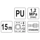YATO Furtun pneumatic (spiral) cu conector rapid 8,0 x 12 mm x 15 m 1,2 MPa