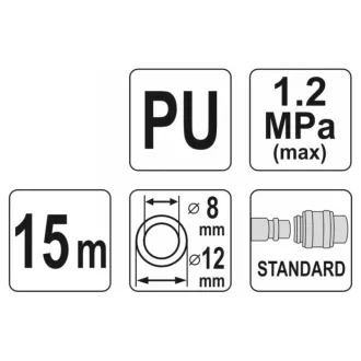   YATO Furtun pneumatic (spiral) cu conector rapid 8,0 x 12 mm x 15 m 1,2 MPa