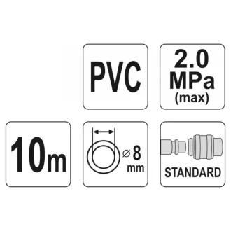 YATO Furtun pneumatic cu conector rapid 8 mm x 10 m, 2,0 MPa