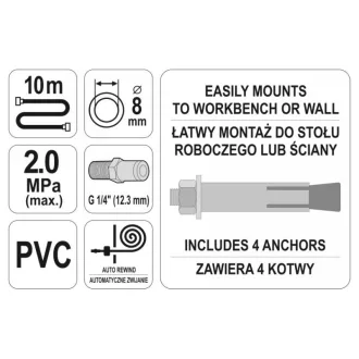 YATO Tambur automat pentru furtun pneumatic 8 mm x 10 m