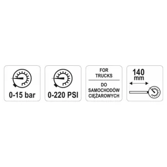 YATO Manometru anvelope pentru camioane 0-15 bar