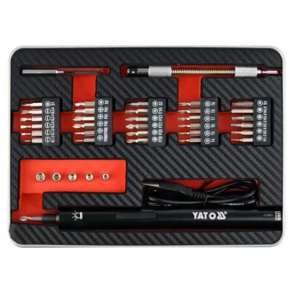  Set șurubelniță de precizie YATO cu acumulator și set de biți 39 de părți 3,6 V Li-Ion (baterie de 0,45 Ah + cablu de încărcare