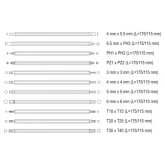 Set de șurubelnițe YATO cu tijă dublu, 12 piese