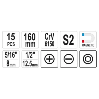 YATO Set chei manuale cu impact 15 piese magnetice