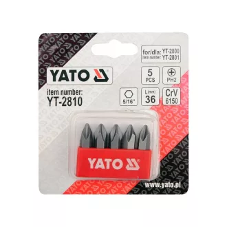   YATO Set capete de bit 5 bucăți PH2 36 mm (pentru YT-2800, YT-2801) CrV
