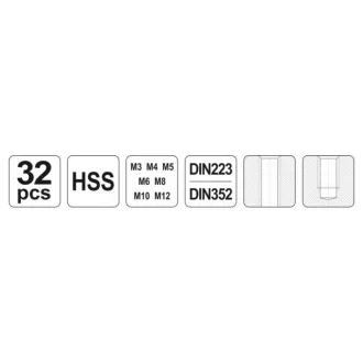   YATO Set de găurire și filetare manual (32 piese) HSS M3-M12