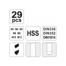 YATO Set de burghie pentru filetare (manual) 29 piese HSS M13-M12
