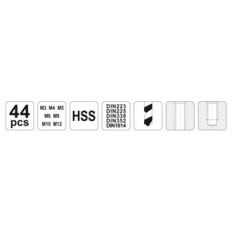   YATO Set de burghie și filiere (manual) 44 de piese HSS M3-M12