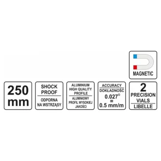   Nivela cu bulă de aer YATO Trapezoid 2 nivel cu bulă 250 mm