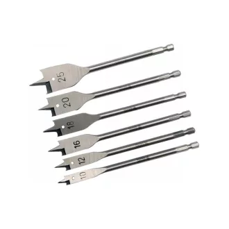   YATO Set de burghie plane pentru lemn, 6 piese cu prindere pentru bit (10-12-16-18-20-25 mm)