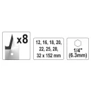YATO Set de burghie plane pentru lemn, 8 piese cu prindere pentru bit (12-16-18-20-22-25-28-32 mm)