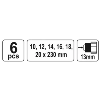   YATO Set de burghie cu spirale pentru lemn, 6 buc (10-12-14-16-18-20 mm), 230 mm Hex