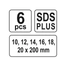 YATO Set de burghie elicoidale pentru lemn 6 piese (10-12-14-16-18-20 mm) 200 mm SDS-Plus