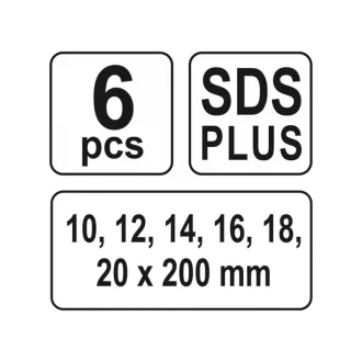   YATO Set de burghie elicoidale pentru lemn 6 piese (10-12-14-16-18-20 mm) 200 mm SDS-Plus