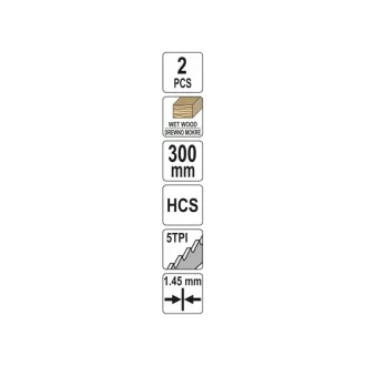   YATO Pană pentru ferastrău reciprocator pentru lemn umed 300/1,45 mm 5 TPI HCS (2 buc)