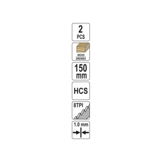   YATO Pană pentru fierăstrău cu acțiune de recul pentru lemn 150/1,0 mm 8 TPI HCS (2 buc)