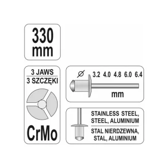   YATO Clește pentru nituri cu brațe CrMo 330 mm (3,2-6,4 mm)